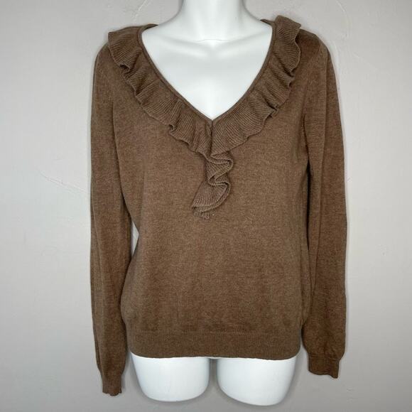 ZARA Brown Ruffle Angora Sweater Size Large Goblincore Grunge Dark Academia - Picture 1 of 5